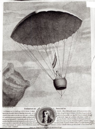 La première descente en parachute par André Jacques Garnerin (1770-1823) au Parc Monceau, 22 octobre 1797 - Simon Petit